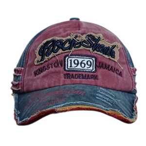 Rock Shank Kingston Jamaica  Distressed Strapback Cap Red